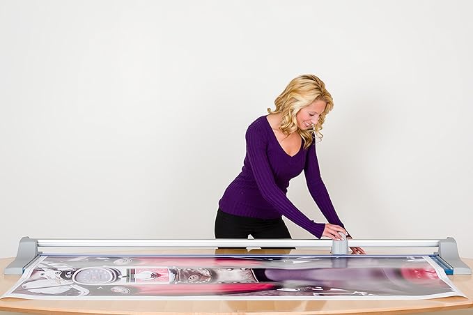 Dahle Large Format Premium Rolling Trimmer, 72" Cut Length, 12 Sheets Capacity, Cut Mat Board, Self-sharpening Blade Cuts in Both Directions, Ground Steel Blade, Automatic Clamp Holds (472)-DeskLoop Office