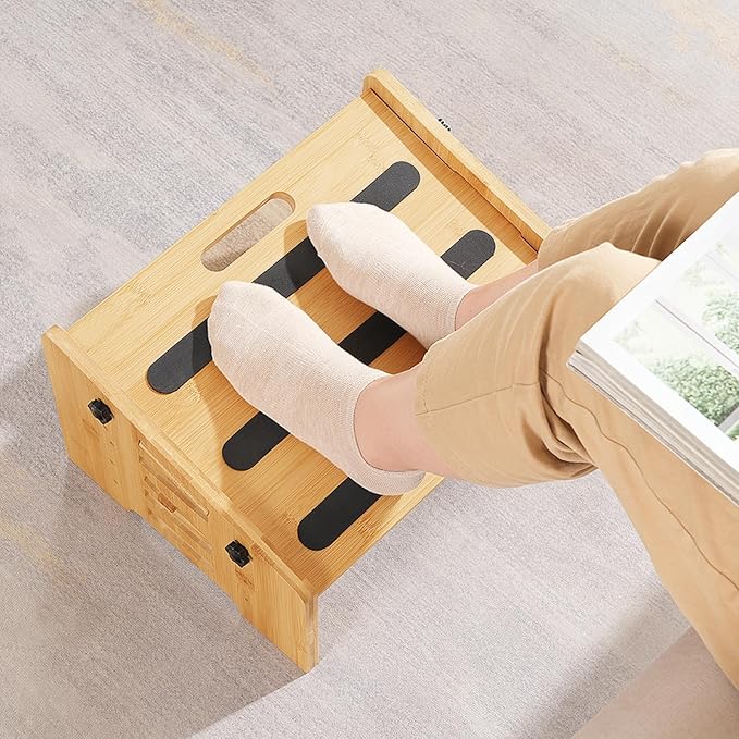 HOOBRO Bamboo Foot Rest, Adjustable Under Desk Footrest with 5 Height Options & Angles, Non-Slip Ergonomic Foot Rest for Under Desk at Work for Improved Posture, for Home & Office, Natural YL01FP01-DeskLoop Office
