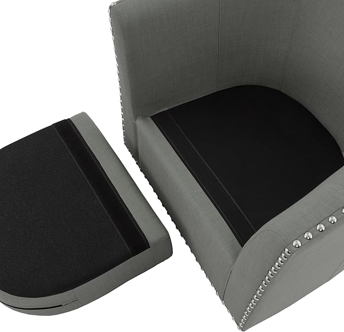 UIXE 360° Swivel Barrel Accent Chair Set of 2, Modern Upholstered Arm Chair Round Club Armchair, Nailhead Trim Single Sofa Seating in Fabric for Living Room - Light Gray-DeskLoop Office