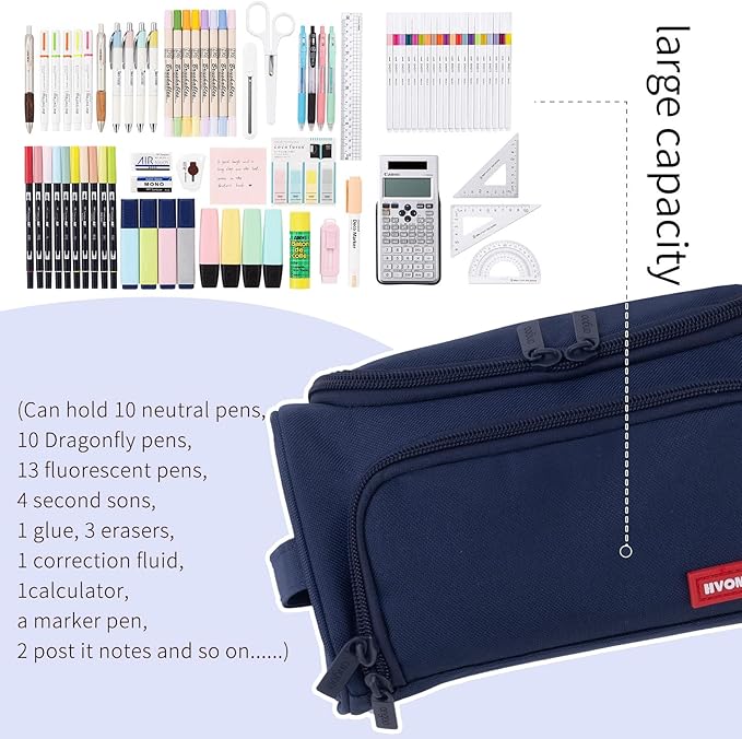 HVOMO Big Capacity Pencil Case High Large Storage Pouch Marker Pen Case Travel Simple Stationery Bag School College Office Organizer for Teens Girls Adults Student(Blue)-DeskLoop Office