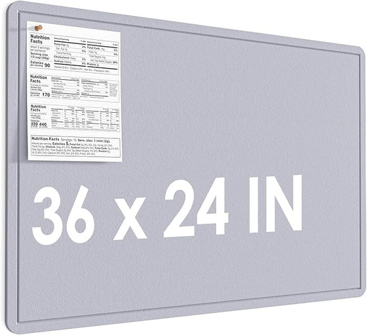MaxGear Large Bulletin Board 36" x 24", Foldable Felt Board Vision Board Supplies, Cork Board for Office, Home, School, Small Pin Boards for Walls Decorative Display Board Moonlight Gray-DeskLoop Office