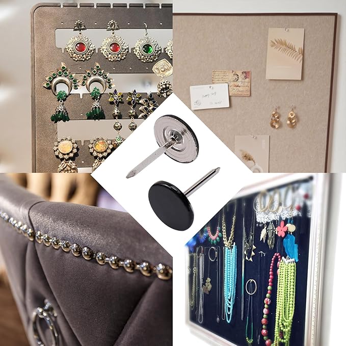 100Pcs Flat Head Upholstery Tacks Home Furniture Decor Tack Upholstery Nails Flat Push Pins Flats Thumb Tacks Black (11mmx17mm)-DeskLoop Office