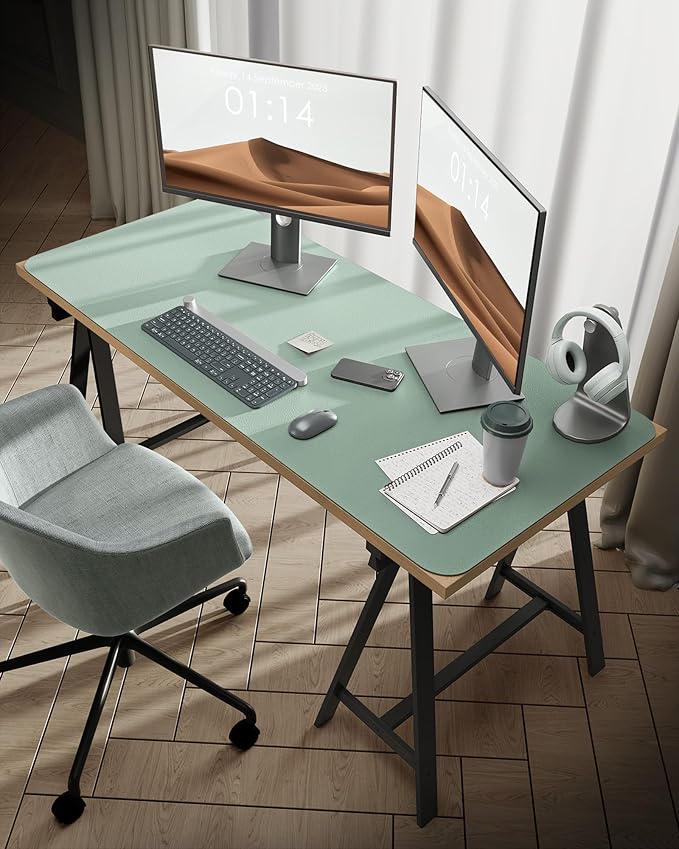 YSAGi Leather Desk Protector, Office Mat, Large Mouse Mat, Non-Slip PU Leather Blotter, Laptop Desk Pad, Waterproof Writing Pad for Office and Home (Pale Green, 47.2" x 23.6")-DeskLoop Office
