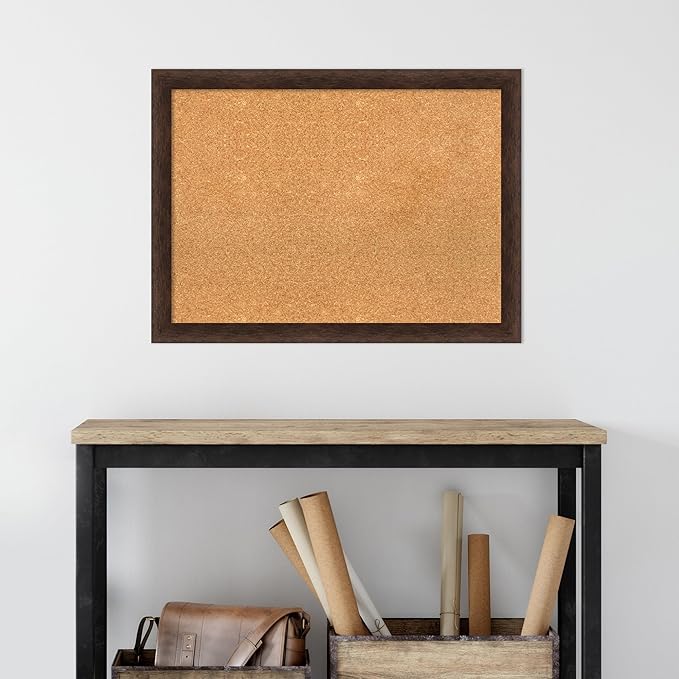 Amanti Art Natural Cork Board for Wall, 23x31 Vision Board with Brown Wood Frame, Medium Corkboard Office Decor for Home Organization, Casual Corkboard Pinboard to display items for home organization-DeskLoop Office