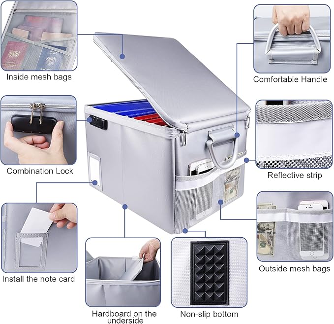 TOMKID Fireproof File Cabinet with Lock, Fireproof Document Organizer Collapsible File Box Filing Cabinet with Handle for Letter Legal Folder Certifications-DeskLoop Office