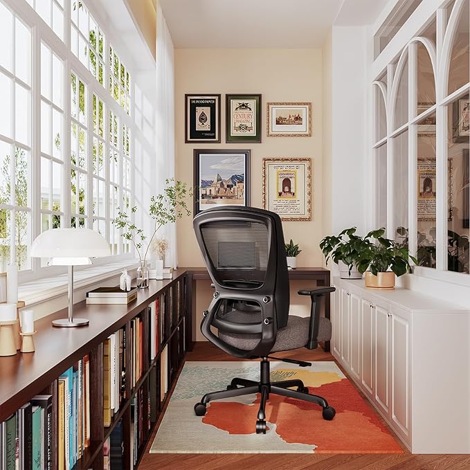 T96C Ergonomic Home Office Chair, Mesh Computer Desk Chair with 4D Armrests, Adjustable Lumbar Support,Tilt Function, Executive Rolling Swivel Task Chair for Long Hours (Stone)-DeskLoop Office