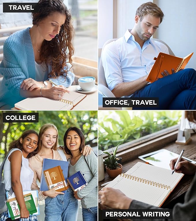 Large Spiral Notebook Journal for Women Men - 300 Numbered Lined Pages, College Ruled, A4 Hardcover Spiral Bound Notebook for School, Work, Note Taking, Writing, Leather Spiral Journal 8.5"x11"-DeskLoop Office