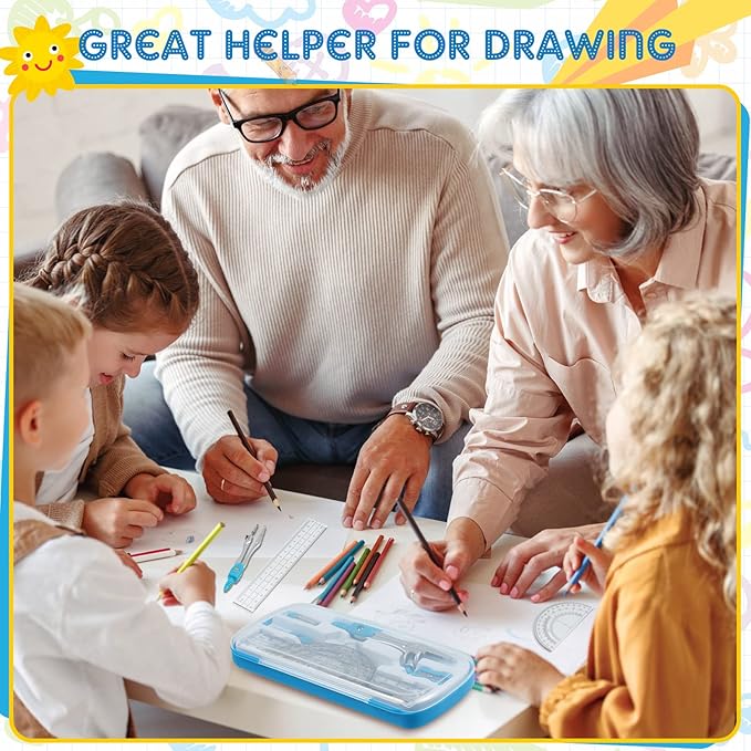 Teling 12 Sets Math Geometry Kit for Students 10 Pcs Compass Geometry Tools Set Includes Rulers Protractor Compass Eraser Pencil Sharpener Lead Refills Pencil (Blue)-DeskLoop Office