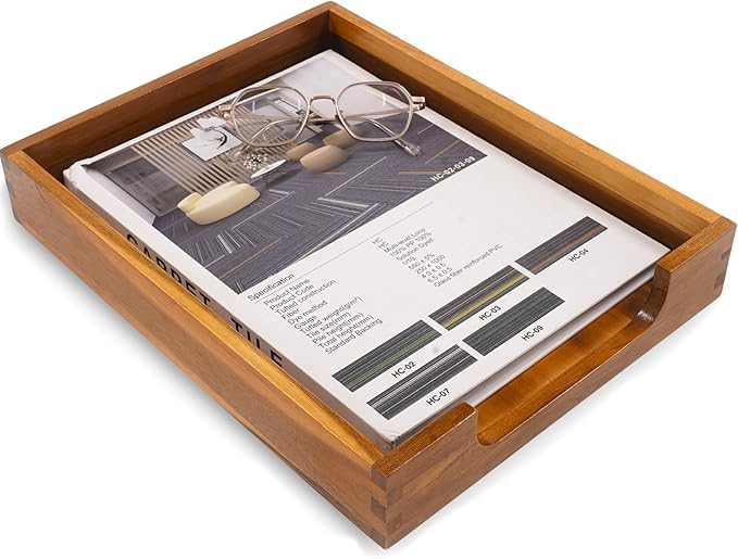 KOLWOVEN Wood Letter Tray -Load Documents Tray for Office Desktop Organizer - Desk Magazine, File, Folder, Paper Holder - Paper Document File Tray Front Drak Brown-DeskLoop Office