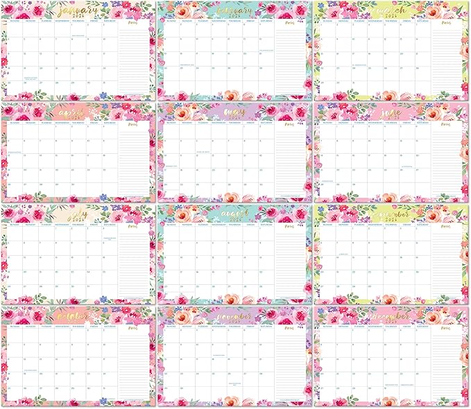 S&O Watercolor Floral Large Desk Calendar from July 2025 to Dec 2026 - Tear-Away Table Calendar 2025-2026 - Desktop Blotter - Academic Desk Planner - Desk Pad Large - 11x17in-DeskLoop Office