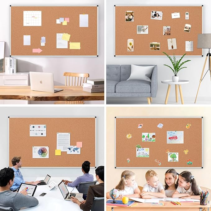 Board2by Extra Large Cork Bulletin Board 72" X 48", Silver Aluminum Framed 6'x4' Corkboard for Wall, Wall Mounted Notice Pin Board with 18 Push Pins for School, Home & Office-DeskLoop Office
