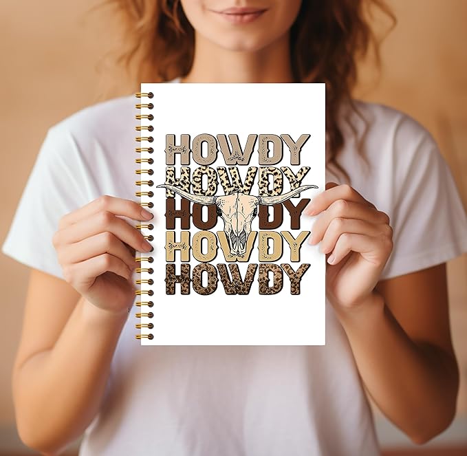 Howdy Western Notebook Journal 164 Pages - Western Gifts for Women Cowboy Cowgirl, Western Cool Notebook, College School Supplies, 5.5×8.3 Notebook Spiral Bound-DeskLoop Office