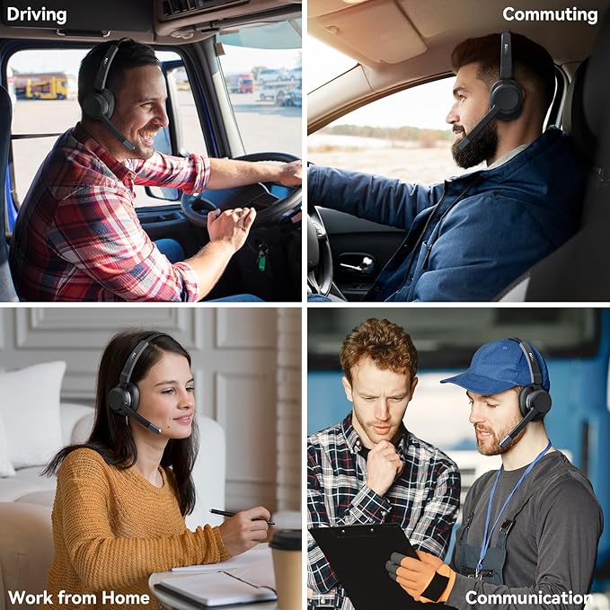 LEVN Trucker Headset, Trucker Bluetooth Headset with Noise Cancelling Microphone & Mute Button, Bluetooth Headsets V5.2 Multipoint for Work from Home/Cell Phone/Computer/Zoom/Teams/Truck Driver-DeskLoop Office
