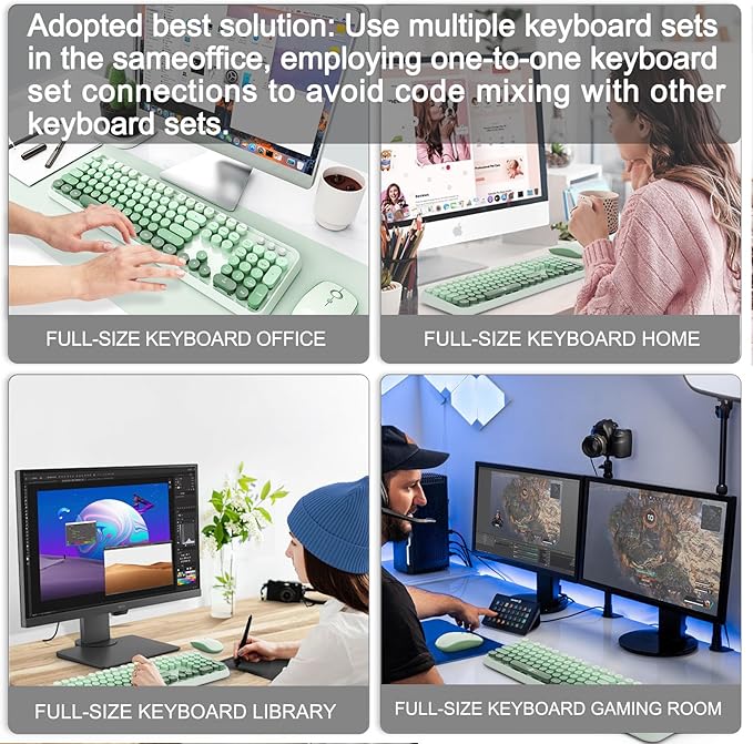 FOPETT Wireless Keyboard and Mouse Combo, 104 Keys Full-Sized 2.4 GHz Round Keycap Colorful Keyboards, USB Receiver Plug and Play, for Windows, Mac, PC, Laptop, Desktop (GradientGreen)-DeskLoop Office