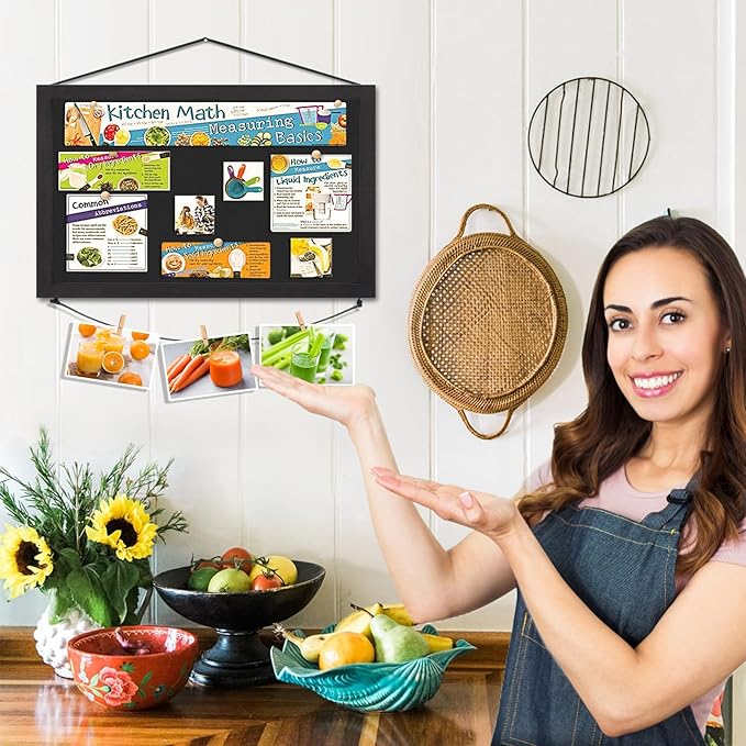 Miratino Pin Board Bulletin Board, 16 "x11 Black Linen Cork Boards for Walls with Black Frame ,Vision Board for Home Kitchen School Office Decor-DeskLoop Office