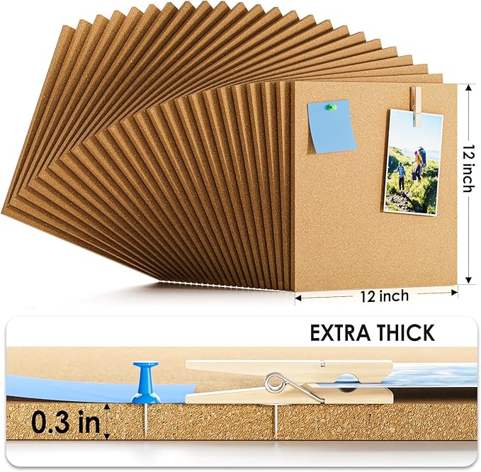 MaxGear 72" x 48" Large Cork Board for Wall, 24 Pack Cork Board Tiles with 40 Pushpins & Safe Removable Adhesive Tabs, 12" x 12" Corkboards for Office, School, Home-DeskLoop Office