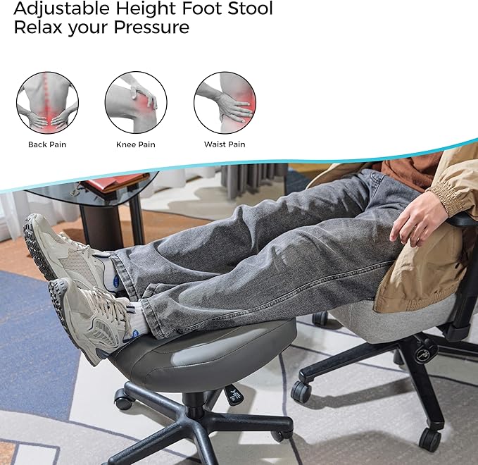 EUREKA ERGONOMIC Height Adjustable Foot Stool,19x18'' Large Seat Under Desk Footrest,Swivel Rolling Chair W Sturdy Wheels,Ottoman Stool Simple Meeting Chair for Home Office,Grey-DeskLoop Office