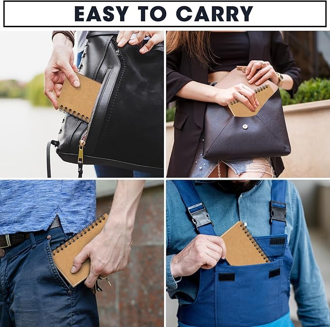 100 Pcs Spiral Memo Pads 5 x 3'' Small Pocket Spiral Journal Notepad Ruled Notebook Sketchbook Kraft Cover Notebooks, 120 Pages for Note Taking Business Office School Supplies (Kraft Color)-DeskLoop Office