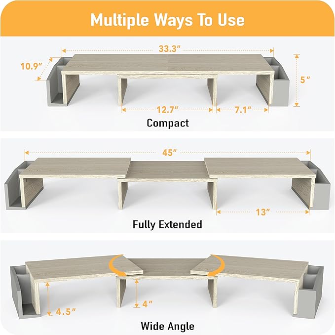 Simple Houseware Desk Dual Monitor Stand Riser with Drawer, Maple-DeskLoop Office