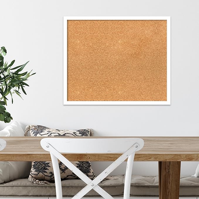 Amanti Art Natural Cork Board for Wall, 19x23 Vision Board with White Frame, Medium Corkboard Office Decor for Home Organization, Modern Corkboard Pinboard to Display Items for Home Organization in-DeskLoop Office