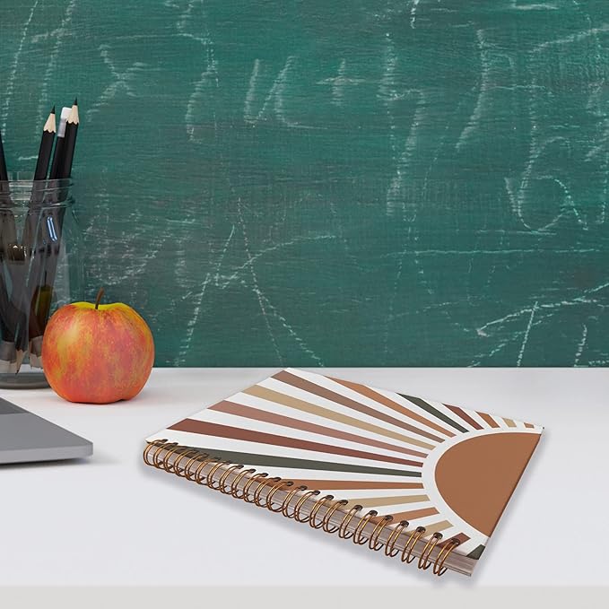 VNWEK Boho Sun Sunrise Sunset Colorful Sunshine Spiral Notebook Journal 5.5×8.3 Inch,Boho Mid-Century Modern Art Lined Hardcover Spiral Notebook for Work Notes Journaling,Boho Gifts for Women Girls-DeskLoop Office