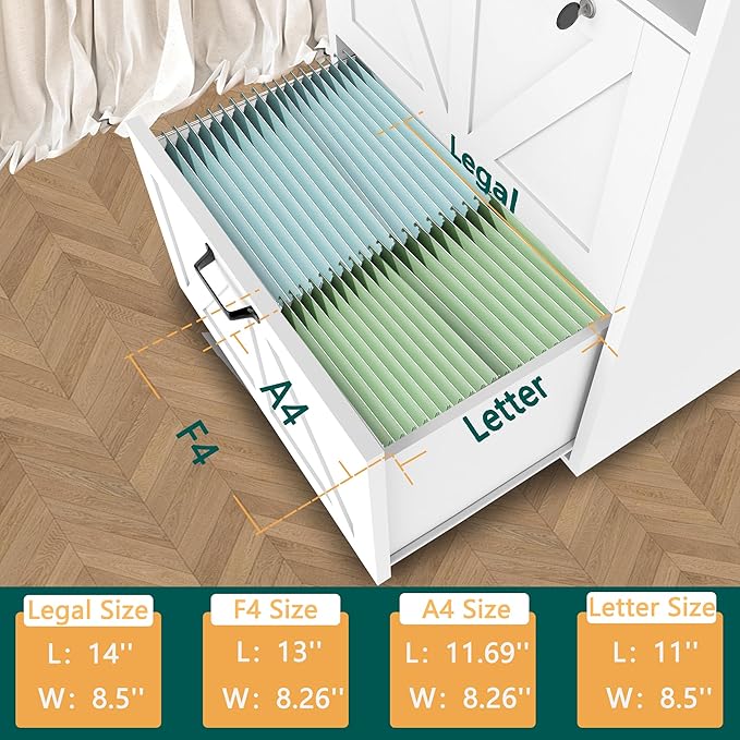 2 Drawer Lateral File Cabinet with Charging Station, Wood Filing Cabinet with Lock & LED Light, Large Storage Printer Stand for Home Office, White-DeskLoop Office