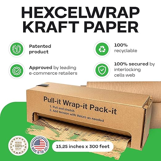 IDL Packaging 15.25" x 300' Refill Roll (Pack of 2) for MP-300N HexcelWrap Honeycomb Packing Paper Station, Brown - Natural Kraft Paper with Interlocking Slit Design for Shipping and Moving-DeskLoop Office