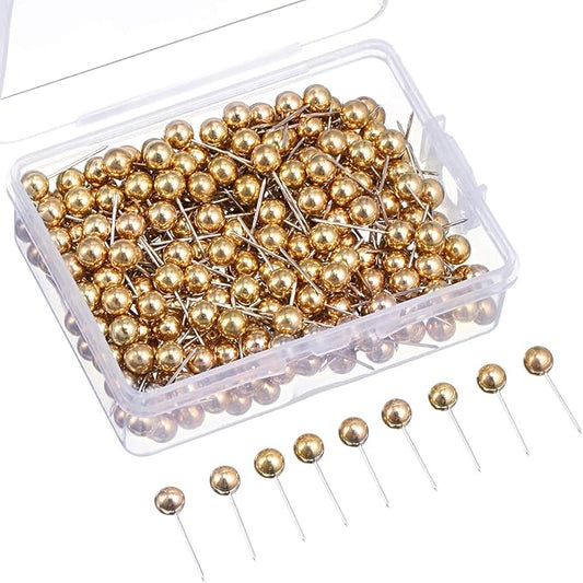 Map Tacks Push Pins Small Size 300 Packs (Gold, 1/5 Inch)-DeskLoop Office