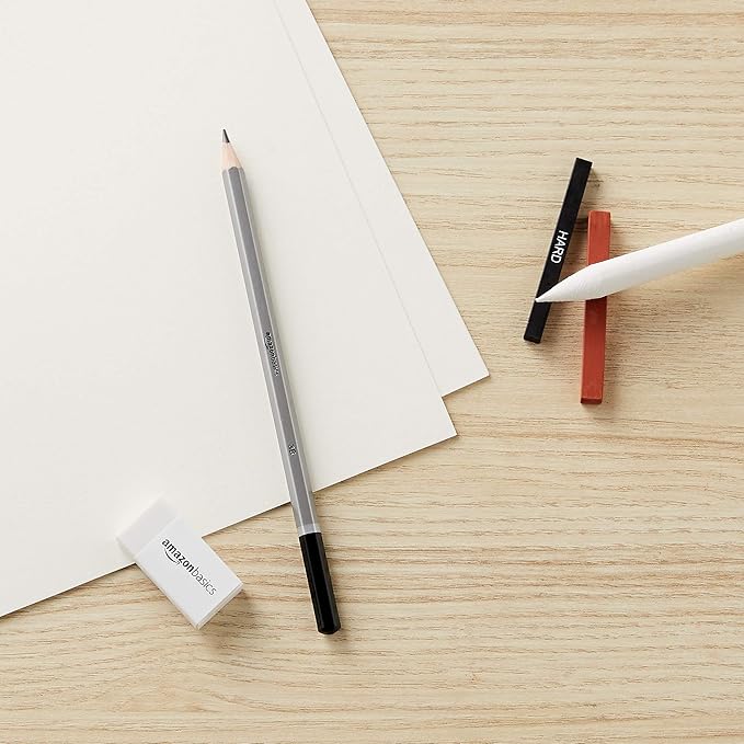 Amazon Basics Sketching and Drawing Art Pencil Kit, Artist Supplies with Pencils, Erasers, Sharpener, Charcoal, Black, White, 17 Piece Set-DeskLoop Office