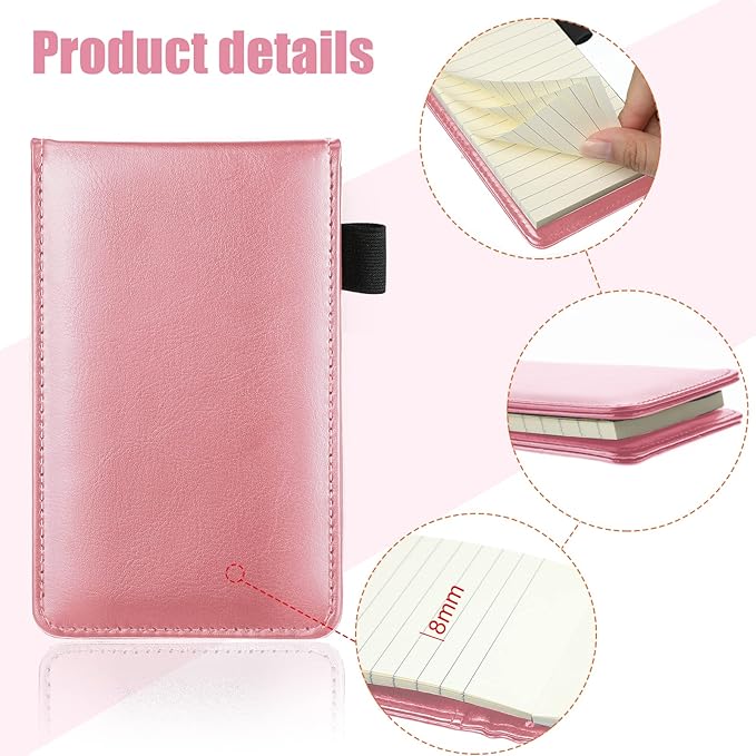 Outus 10 Pcs Pocket Notebook with Pen Set Included Mini Pocket Notepad Holder with 50 Lined Sheets, Metal Pen, 8 Pcs 3 x 5 Inch Memo Book Refills, 30 Lined Paper Per Note Pad (Pink)-DeskLoop Office