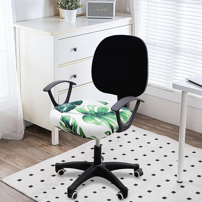 Smiry Stretch Printed Office Computer Chair Covers, Universal Washable Removable Desk Rotating Chair Slipcovers Protector, Seat + Backrest Cover - Green-DeskLoop Office
