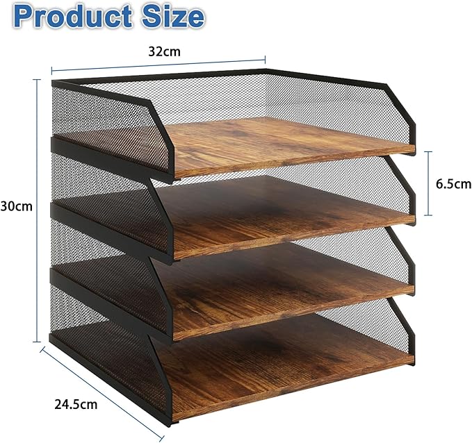Natwind 4-Tier Stackable Paper Tray, Metal Mesh Desktop Organizer, Paper Sorter, Letter Trays,File Document Storage Rack for for Home, Office, School (Retro)-DeskLoop Office