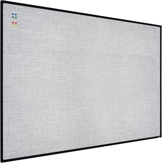 JILoffice Cork Linen Bulletin Board 48 X 36 Inch (Grey), Black Aluminum Frame Wall Mounted Board Memo Pin Board for Office Home and School-DeskLoop Office