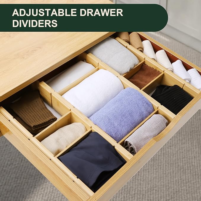Utoplike Kitchen Drawer Divider with Inserts, Bamboo Drawers Organizer Adjustable, 4 pcs Large Expandable Wood Socks Drawer Organization for Dresser, Office, Spring Loaded-DeskLoop Office