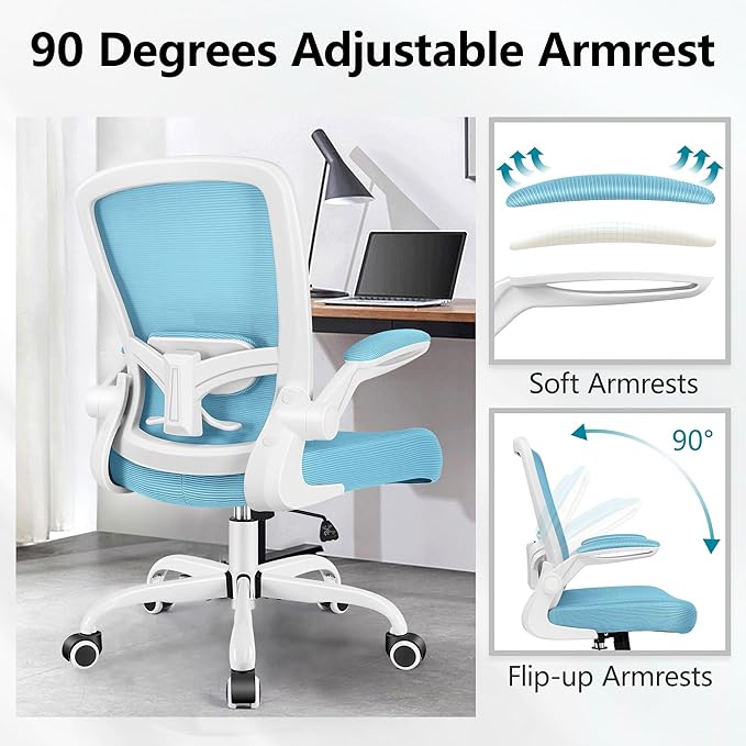 FelixKing Office Chair, Ergonomic Desk Chair Breathable Mesh Chairs with Adjustable High Back Lumbar Support Flip-up Armrests, Executive Swivel Comfy Task Computer Chairs for Home Office Blue-DeskLoop Office