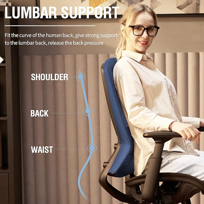 ELABEST Mesh Office Chair,Ergonomic Computer Desk Chair,Sturdy Task Chair- Adjustable Lumbar Support & Armrests,Tilt Function,Comfort Wide Seat,Swivel Home Office Chair (Blue)-DeskLoop Office