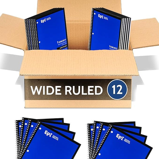 EPI Spiral Notebook | Wide - 70 Sheets, Durable Spiral Binding | 10.5 x 8 in | Classroom Supplies | School, Office, Note Taking, Journaling - 12 Pack-DeskLoop Office