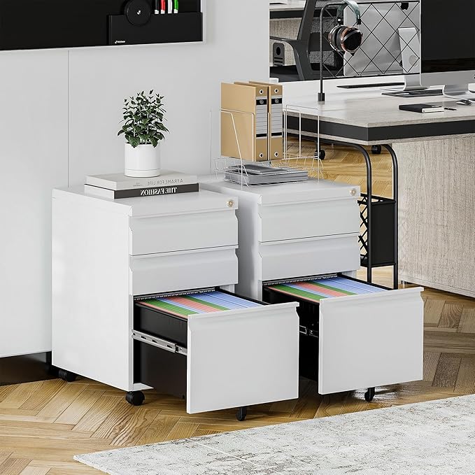 STANI Mobile File Cabinet with Lock Under Desk 3 Drawer Metal Filing Cabinet Locking Office Mobile Cabinet with Wheels Under Desk Office Drawers Rolling Mobile File Cabinet Fully Assembled-DeskLoop Office