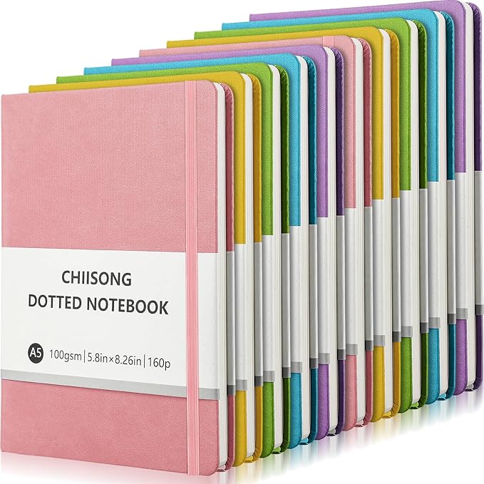 10 Pack Bullet Dotted Journal Notebook Bulk, A5 Dot Grid Notebook with 100 GSM Paper, Leather Hardcover Dotted Journal with 160 Pages for Women Men Writing Journaling Planning, 5.7 x 8.3 Inch-DeskLoop Office