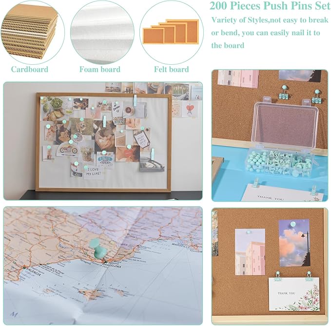 BESARME 200 Pieces Push Pins Set, 5 Types Green Thumb Tacks Cute Decorative Push Pins for Wall Cork Board Bulletin Boards with Storage Box-DeskLoop Office