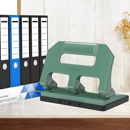 3 Hole Punch Heavy Duty, AFMAT 3 Hole Puncher for Binder, 10000+ Punching Times, 40-Sheet Three Hole Punch, Metal Hole Puncher 3 Ring, 50% Reduced Effort, Bulit-in S.S. Paper Guide, Green-DeskLoop Office