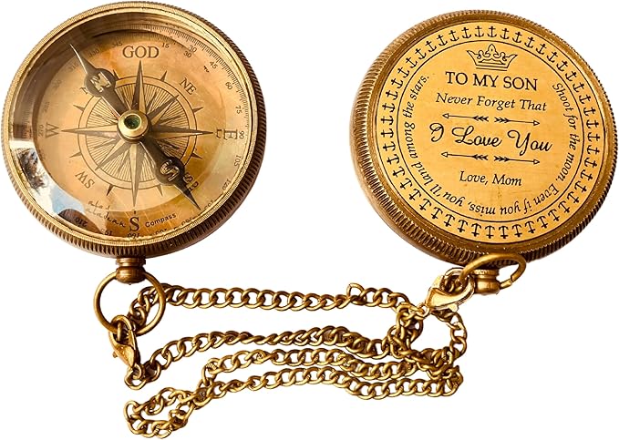 Gift for Son from Mom Dad | Engraved Compass 2" - Father to Son Gifts, Mom to Son Gifts for Graduation 2025, Birthday Baptism Confirmation Communion-DeskLoop Office