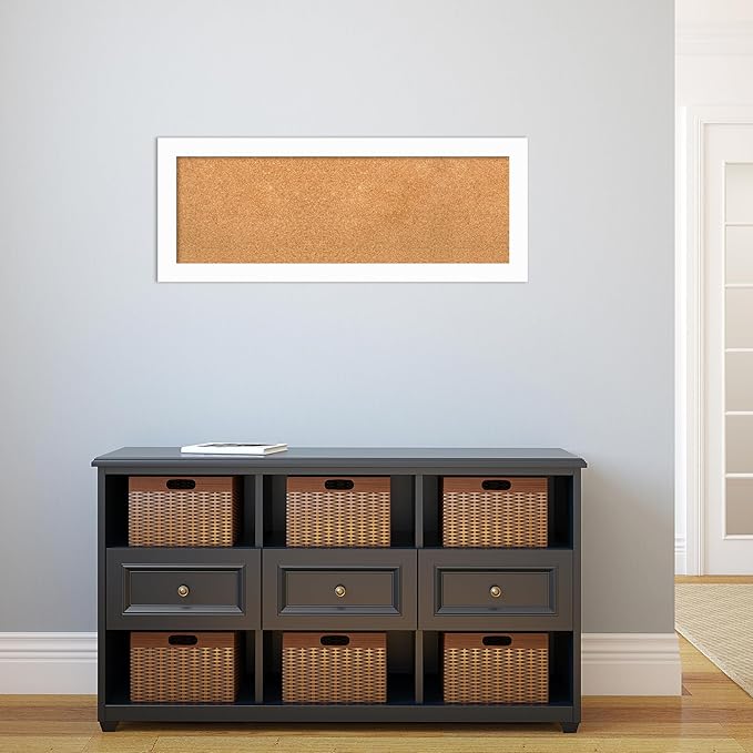 Amanti Art Natural Cork Board for Wall, 15x39 Vision Board with White Frame, Medium Corkboard Office Decor for Home Organization, Casual Corkboard Pinboard to Display Items for Home Organization in-DeskLoop Office