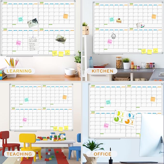 JILoffice Magnetic Dry Erase Calendar Whiteboard, 4 Month White Board Planner 48 X 36 Inch, Silver Aluminum Frame Wall Mounted Board for Office Home and School-DeskLoop Office