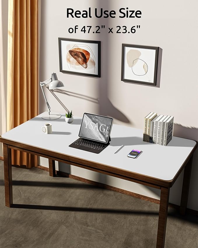 YSAGi Leather Desk Protector, Office Mat, Large Mouse Mat, Non-Slip PU Leather Blotter, Laptop Desk Pad, Waterproof Writing Pad for Office and Home (White, 47.2" x 23.6")-DeskLoop Office
