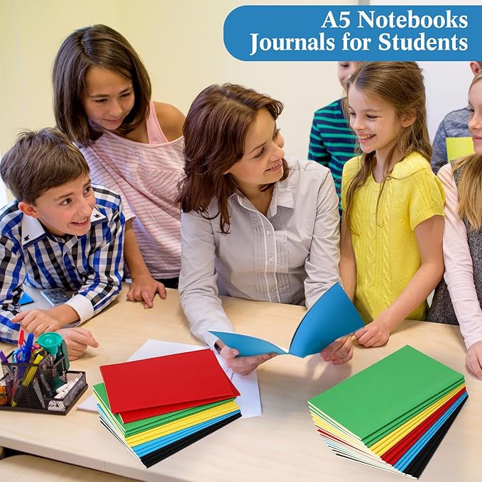 100 Pcs Kraft Notebook Journals 5.5 Inch x 8.3 Inch A5 Softcover Notebooks Bulk for Writing Sketch Office Notepad with 60 Pages 30 Sheets (Multicolor,Lined)-DeskLoop Office