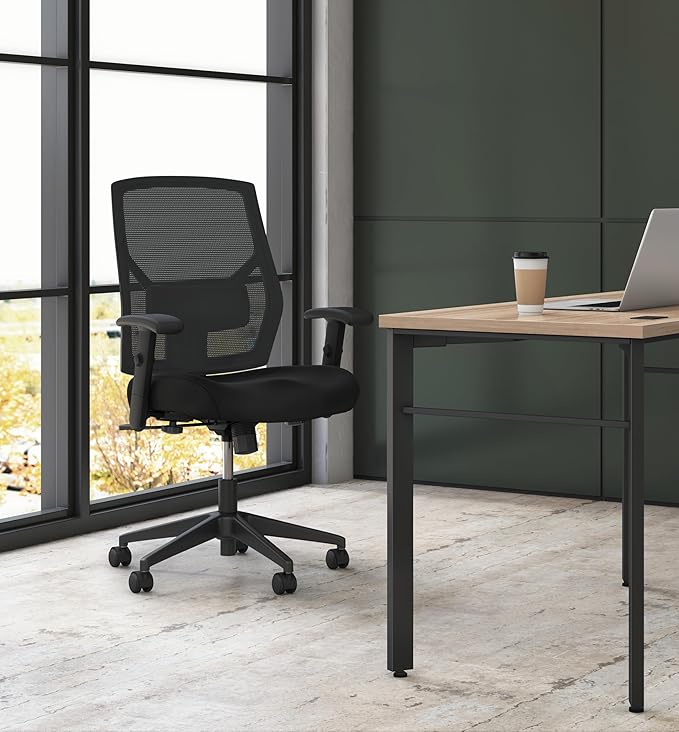 HON Crio High Back Task Chair, Ergonomic Office Chair with Adjustable Arms and Back Support, Lumbar Support, 360 Swivel, Adjustable Center-Tilt Recline, for Computers, Desks, Home Office, Black-DeskLoop Office