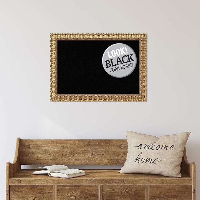 Amanti Art Black Cork Board for Wall, 19x27 Vision Board with Gold Wood Frame, Medium Corkboard Office Decor for Home Organization, Traditional Corkboard Pinboard to display items for home-DeskLoop Office