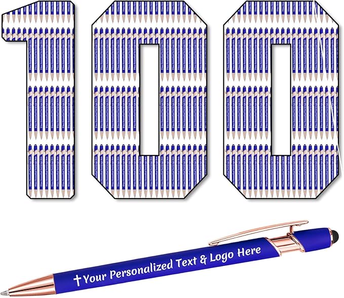 STREADVE 100 Personalized Custom Pens Engraved Writing Pen with Name Logo, Customized Promotional Items Stylus Pen Gifts for Men Women Realtor Nurse Wedding Business, Blue-DeskLoop Office