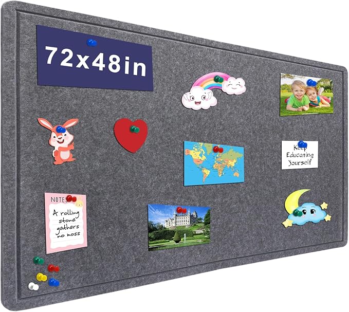 Large Bulletin Board - 72 X 48 inches Decorative Felt Pin Board - 6' x 4' Cork Board Alternative for Wall - Foldable Picture Board Self-Adhesive Vision Board Prayer Board with 30 Pushpins - Dark Gray-DeskLoop Office